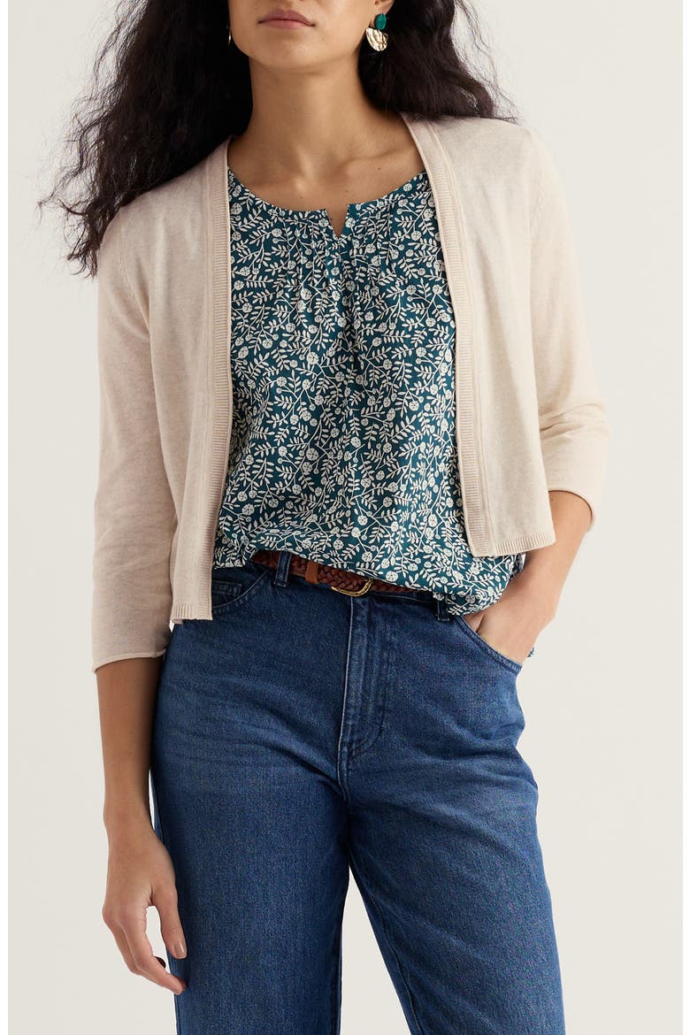 Vanessa Open Front Organic Cotton Crop Cardigan, Main, color, KNIT MELANGE CHALK