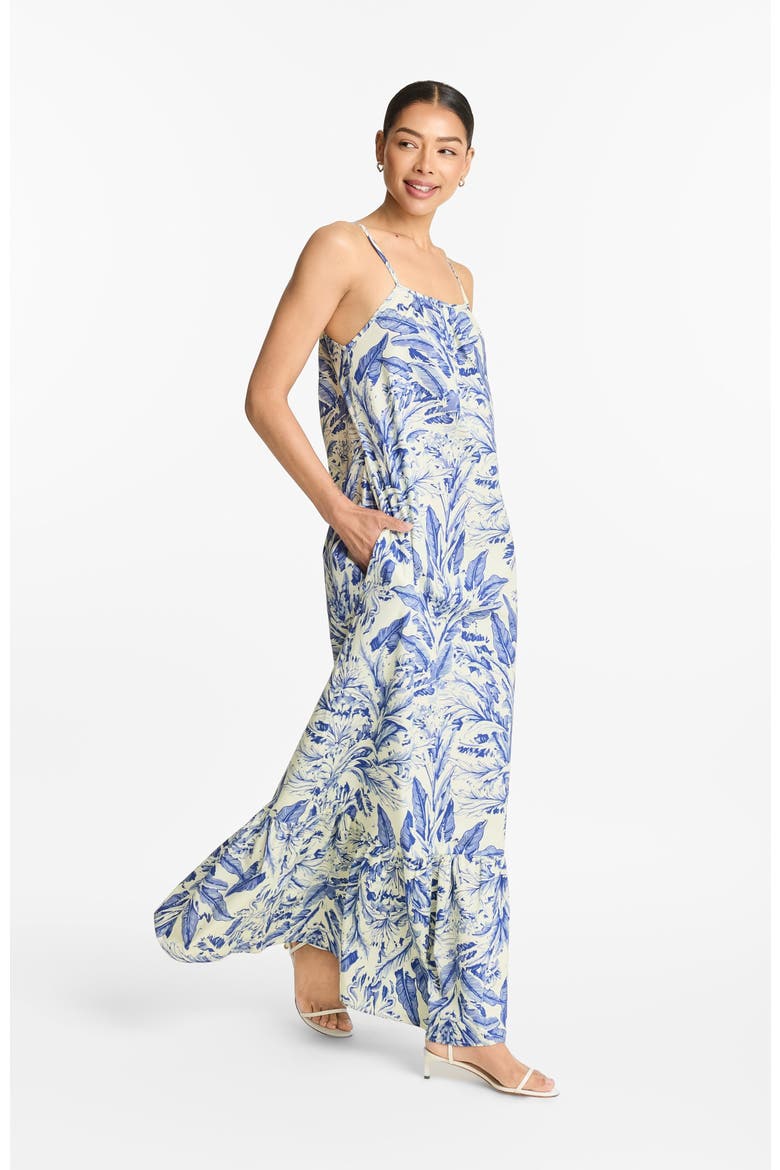 Printed Cotton Poplin Fari Maxi Dress in Toile Blu, Alternate, color, Toile Blu