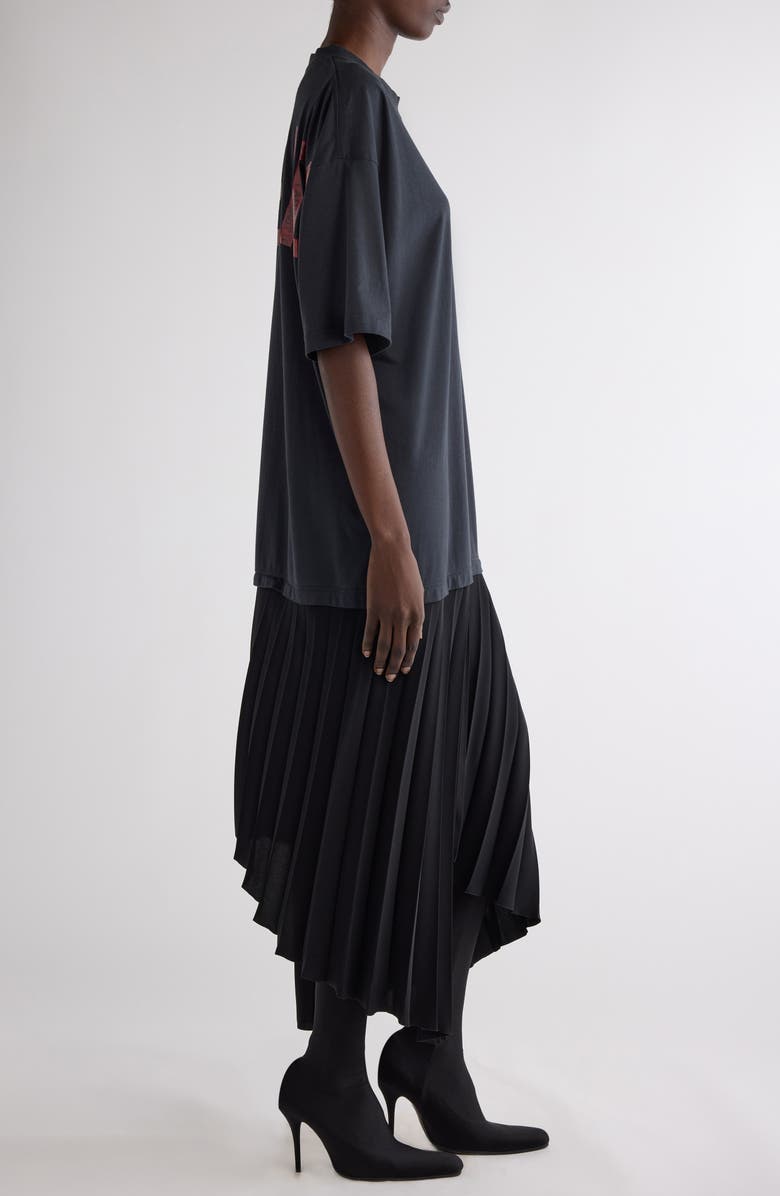 Balenciaga Tape Type Logo Pleated T-Shirt Dress, Alternate, color, 1000 Black
