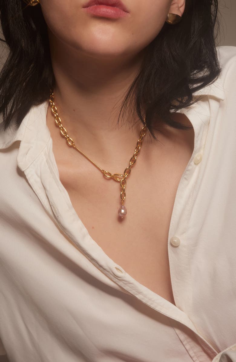 Lady Grey Margot Cultured Pearl Lariat Necklace, Alternate, color, Gold/ Pearl