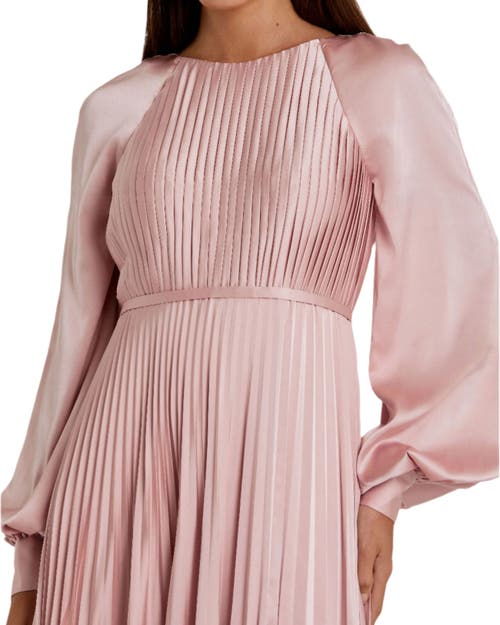 Mac Duggal Pleated High Neck Raglan Long Sleeve Side Slit Gown