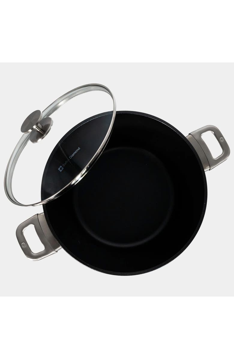 Swiss Diamond CHD Nonstick Stock Pot with Glass Lid, 8.5 qt, Alternate, color, Black