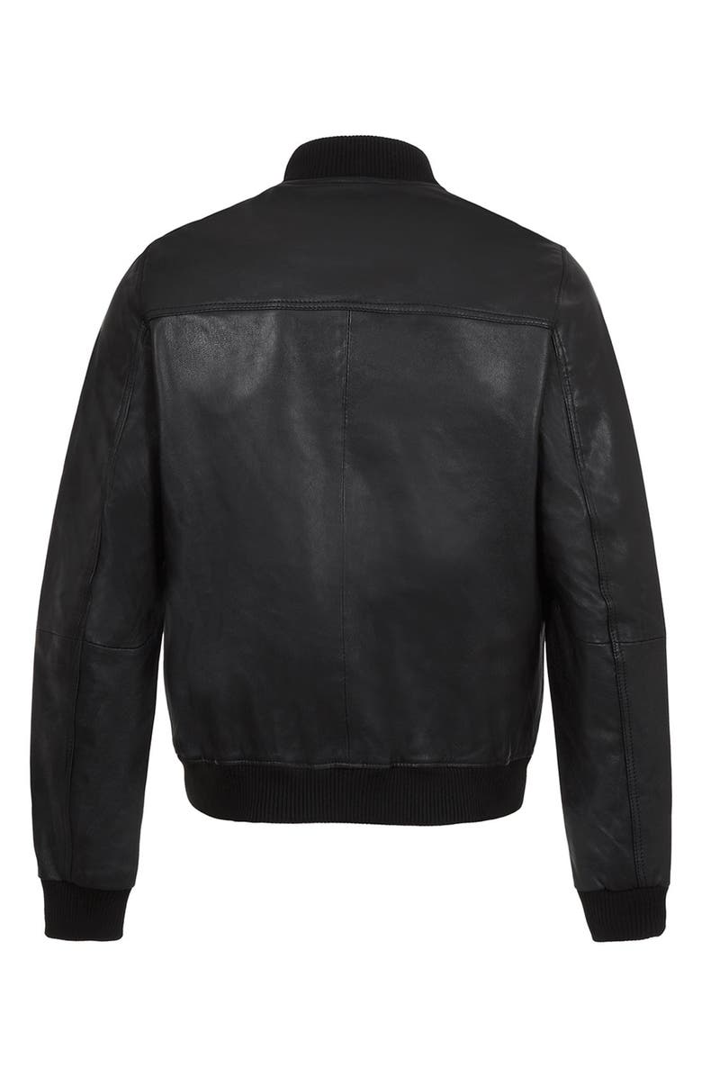 Topman Leather Bomber Jacket, Alternate, color, 