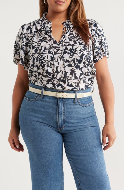 Floral Flounce Sleeve Top (Plus)