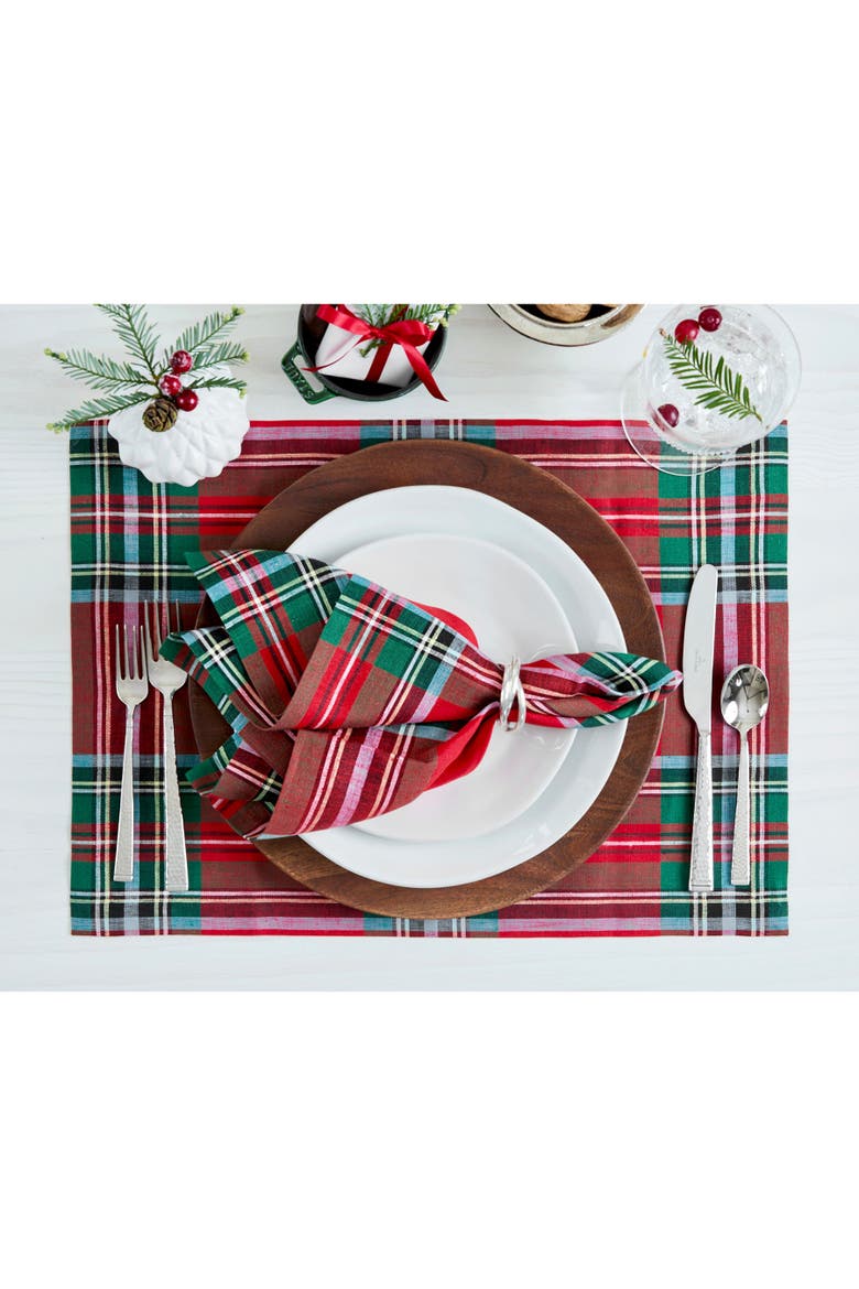 Linen Dinner Napkins Set of 4, 20 x 20" - Madras Holiday Plaid, Alternate, color, Red