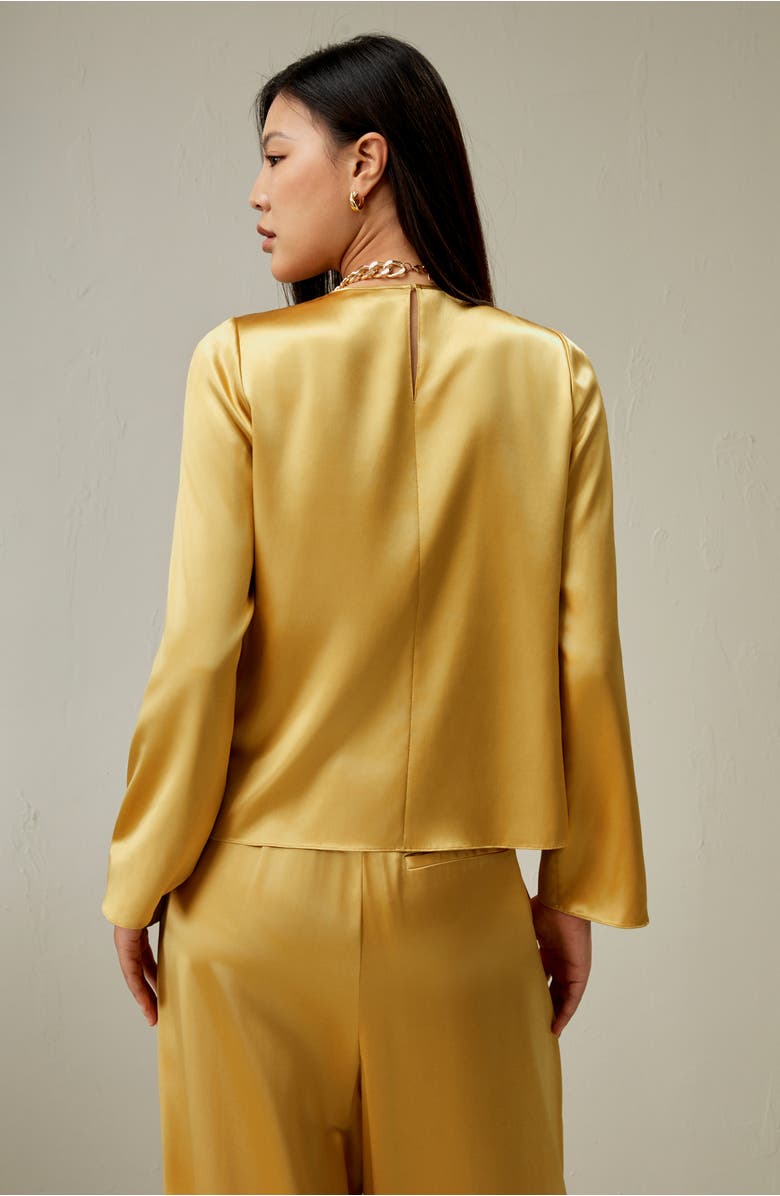 Lilysilk Minimalist Long Sleeve Silk Top, Alternate, color, Lemon Drop