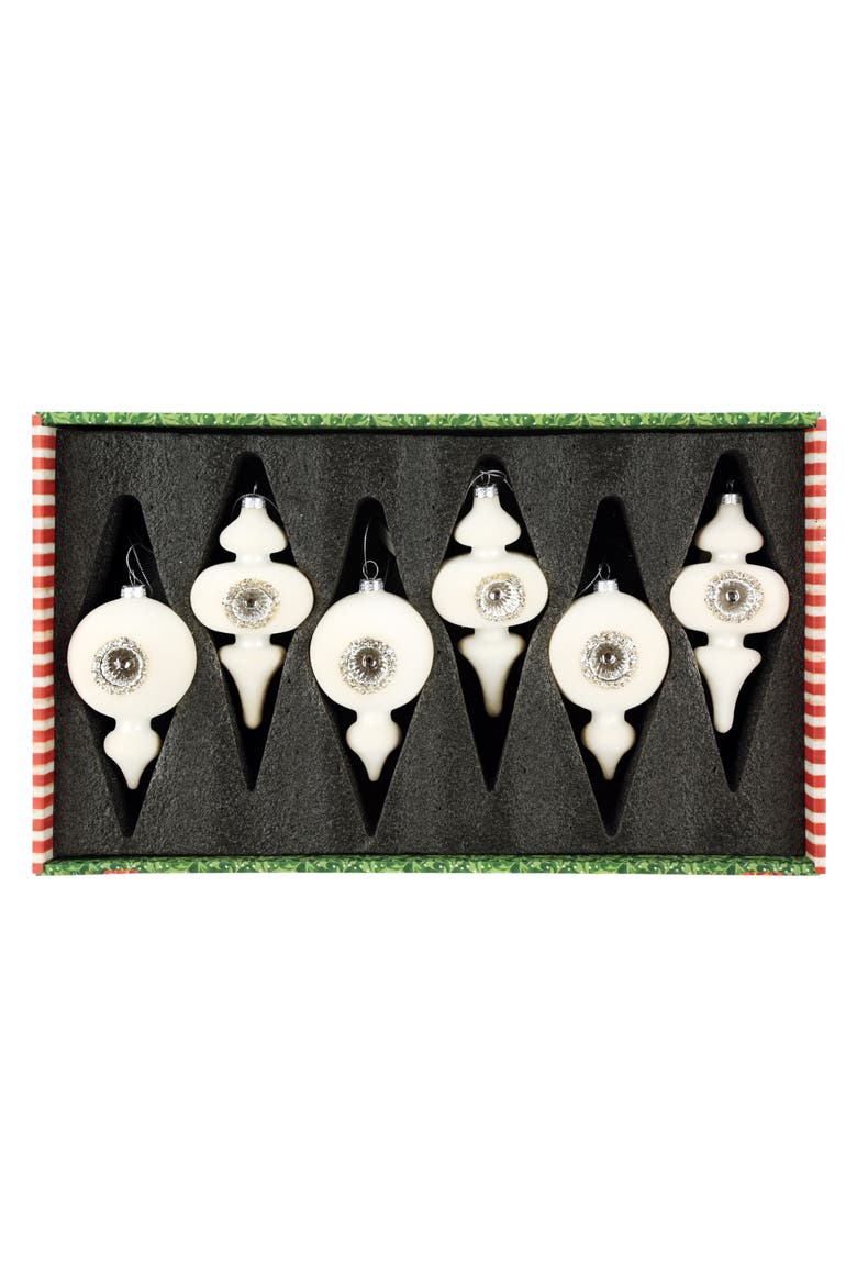 Silver Sparkle Finial Ornament, Box of 6, Alternate, color, Cream