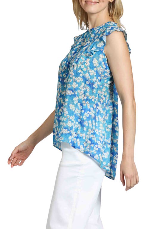 Apny Floral Print Flutter Sleeve Top In Blue Multi