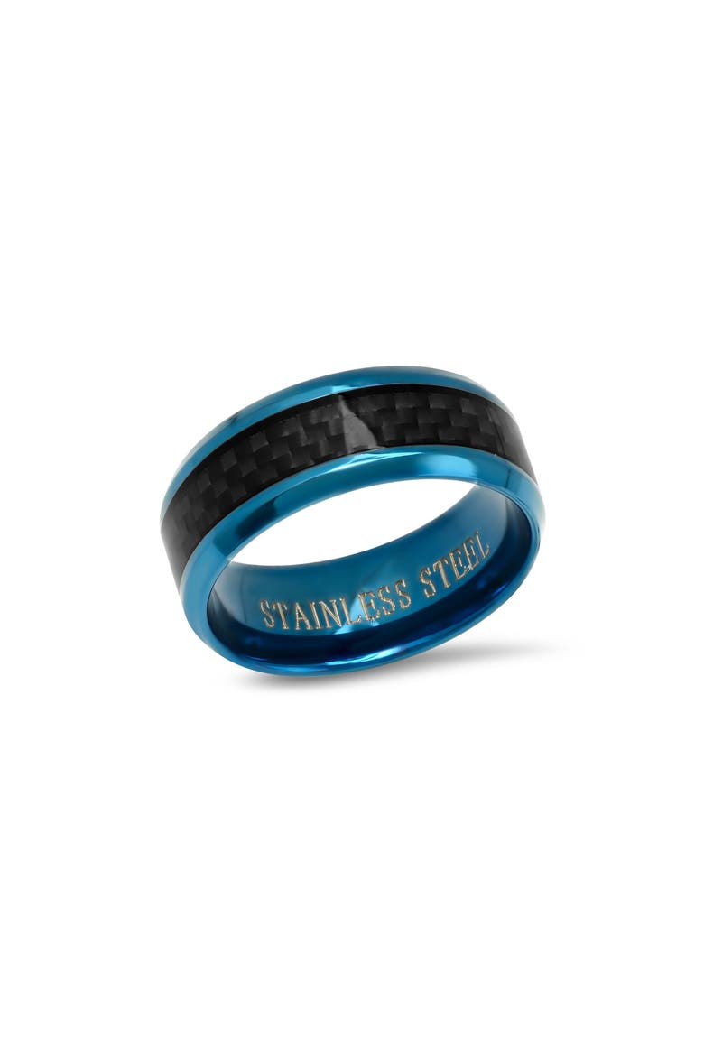 Men's Ion Plated Stainless Steel Band Ring, Main, color, BLACK/BLUE