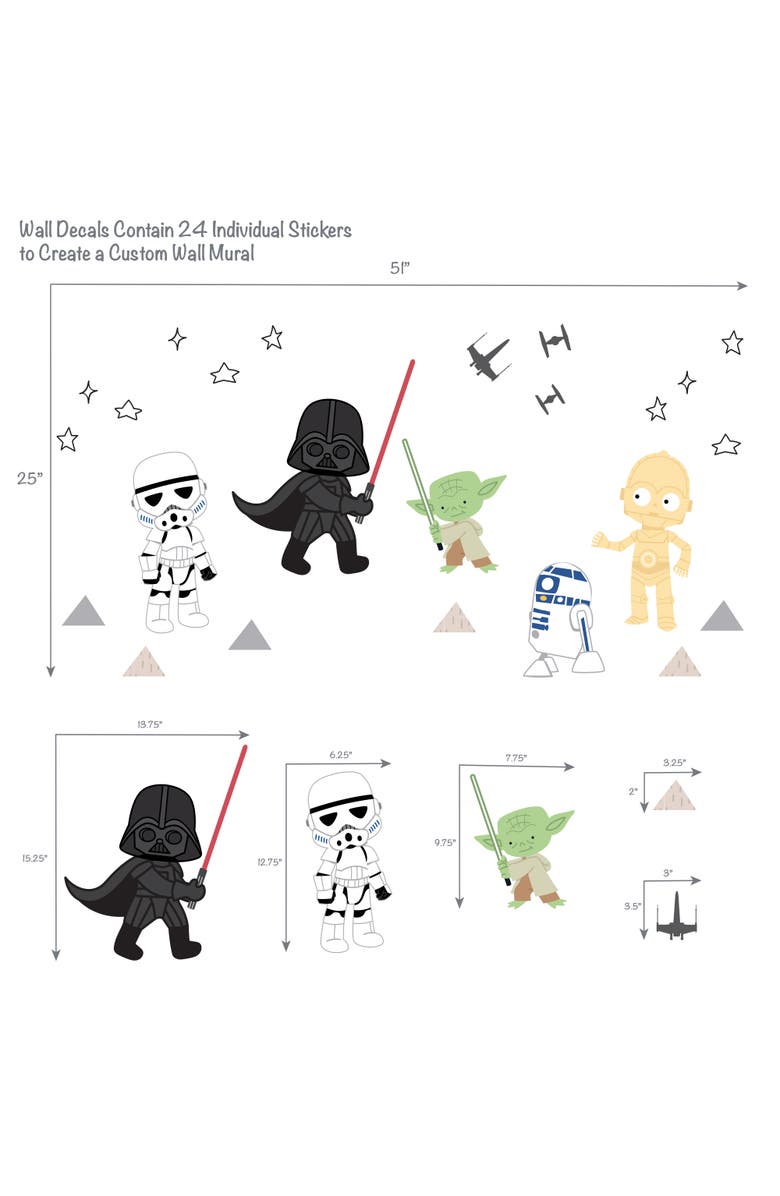 Lambs & Ivy Star Wars Classic Wall Decals - Yoda, Darth Vader, R2-D2, C-3PO, Alternate, color, Multicolor