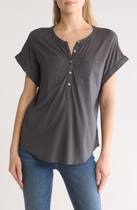 Mixed Media Short Sleeve Cotton & Modal Henley