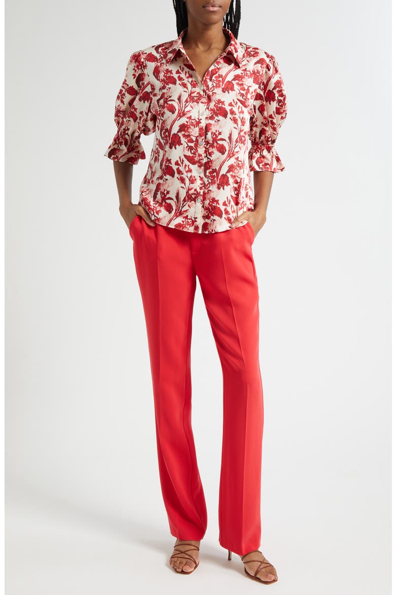Fiona Floral Ribbons Button-Up Shirt, Alternate, color, CHERRY ROSE MULTI