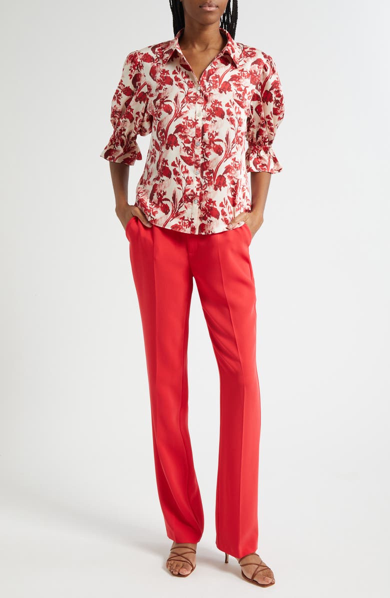 Cinq à Sept Fiona Floral Ribbons Button-Up Shirt, Alternate, color, Cherry Rose Multi