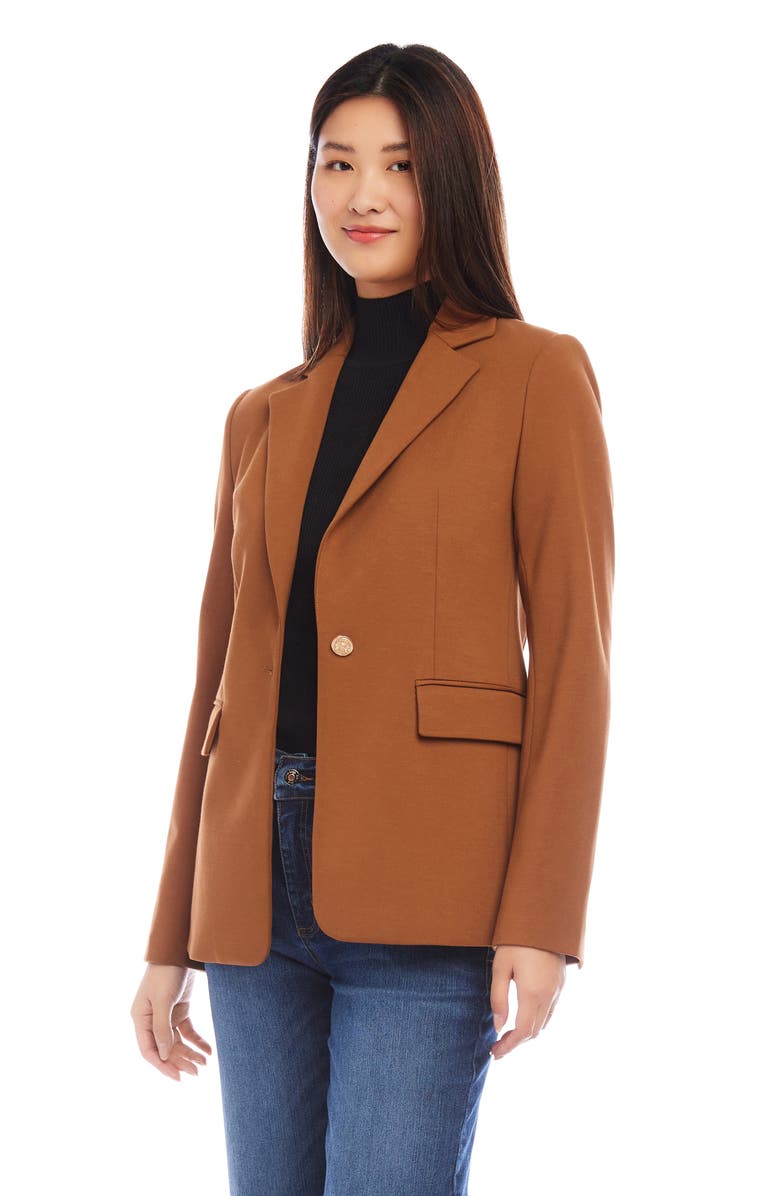 Karen Kane One-Button Ponte Knit Blazer, Alternate, color, Cognac