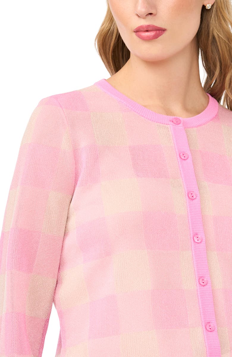 Ted Baker Gracie Plaid Cardigan, Alternate, color, Full Blooming Pink