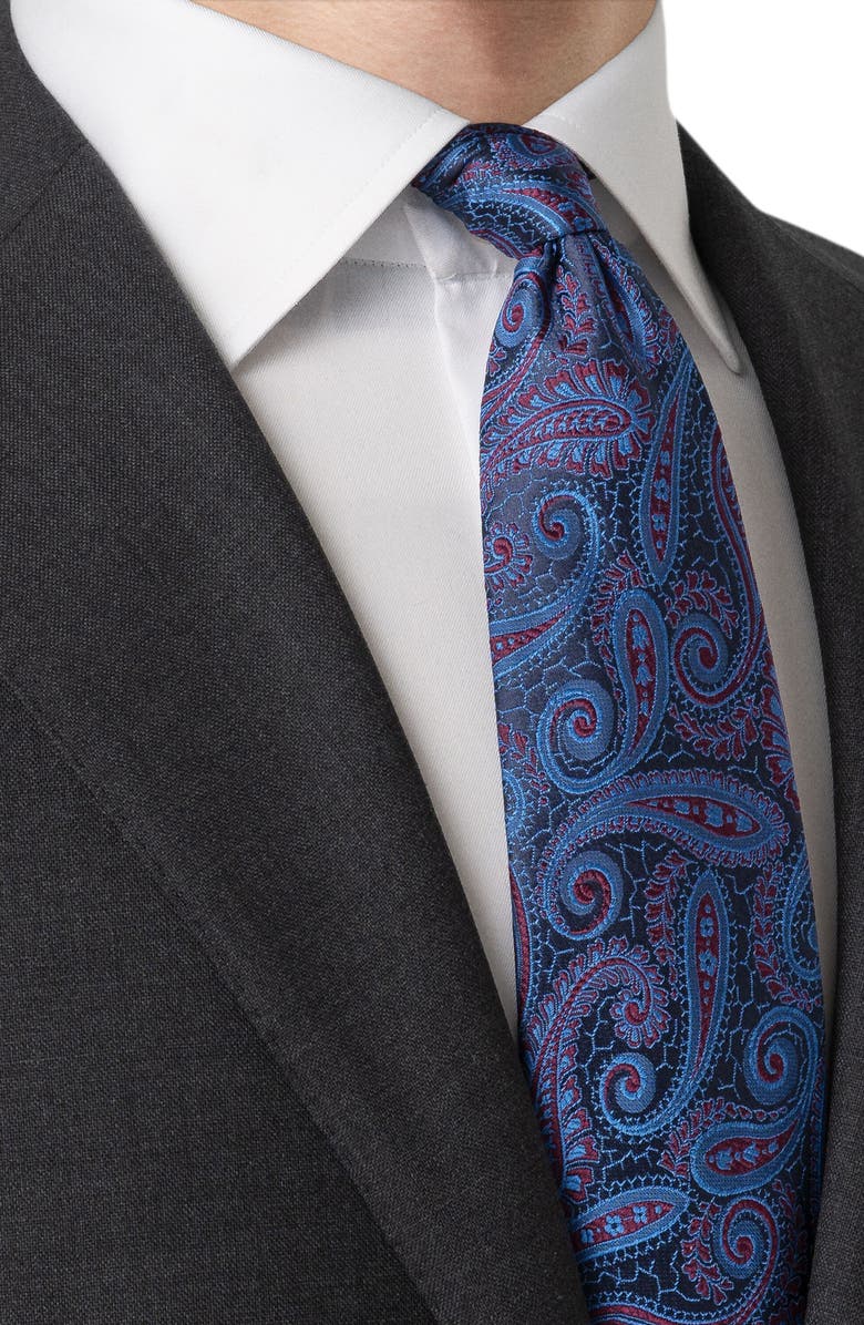 Eton Paisley Silk Tie, Alternate, color, Navy