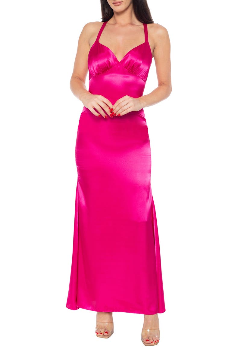 Strappy Back Satin Charmeuse Gown, Main, color, FUCHSIA