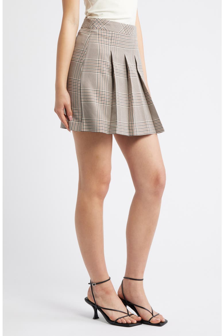Pleated Check Miniskirt, Alternate, color, BROWN