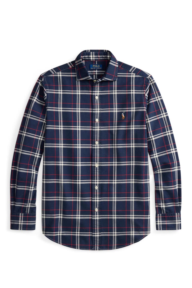 Plaid Long Sleeve Cotton Oxford Shirt, Alternate, color, NAVY/ RED