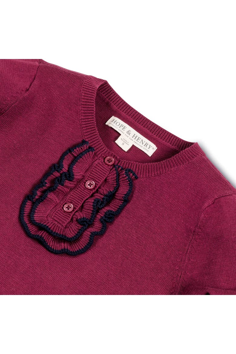 Baby Girls' Organic Ruffle Henley Sweater, Infant, Alternate, color, Berry Ruffle