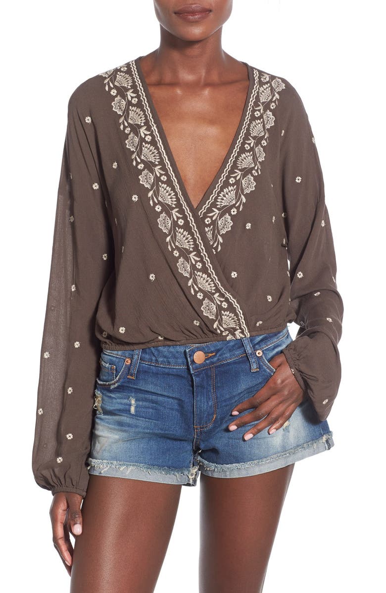 Chloe & Katie Embroidered Surplice Blouse, Main, color,