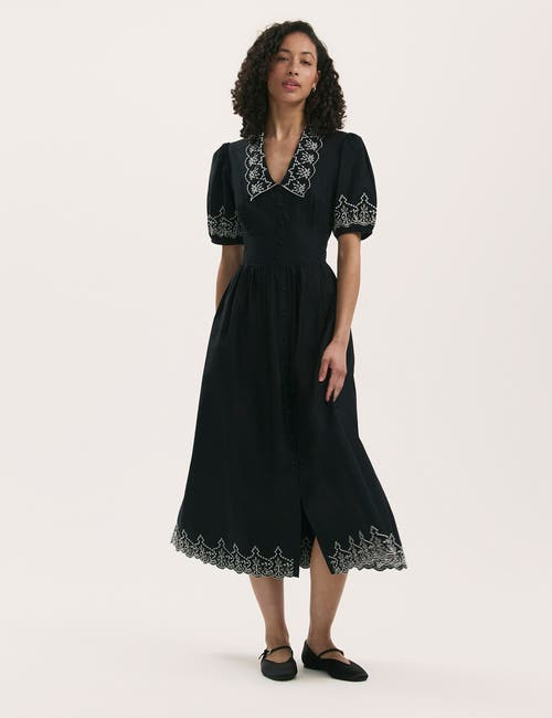 Finery London Arianna Embroidered Cotton Midi Dress In Black