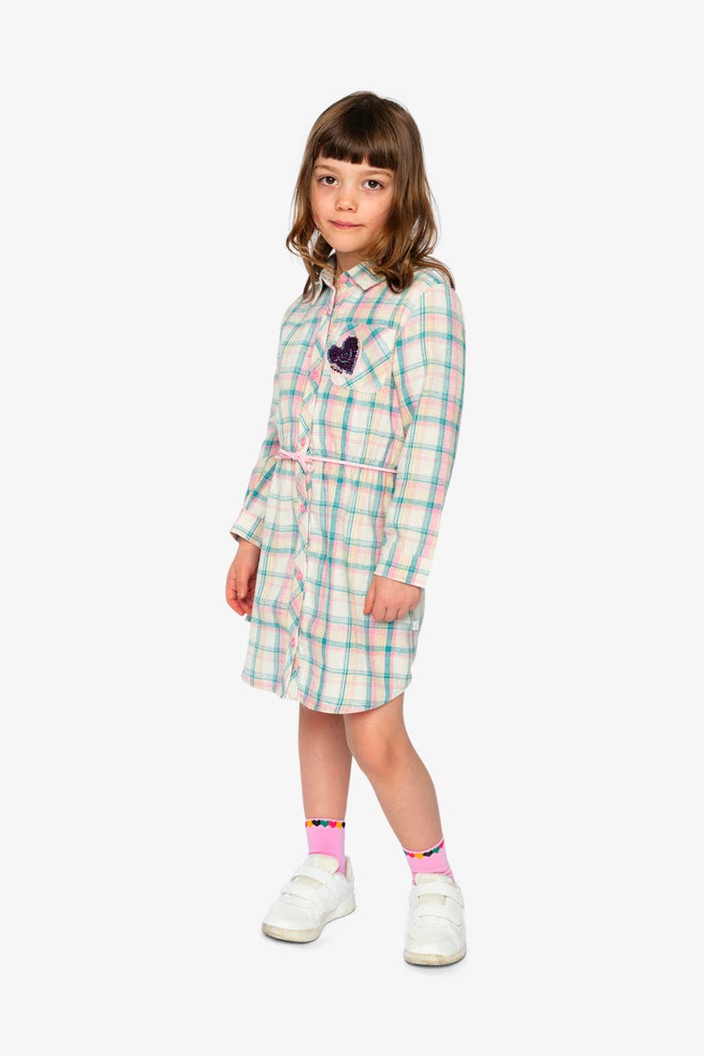 Classic Preppy Belted Long Sleeve Shirt Dress, Alternate, color, Plaid Green and Pink