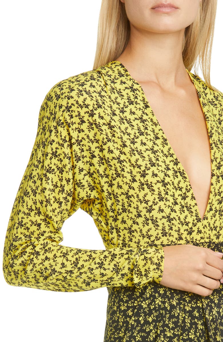 Philosophy Di Lorenzo Serafini Two-Tone Floral Print Long Sleeve Crêpe de Chine Dress, Alternate, color, 