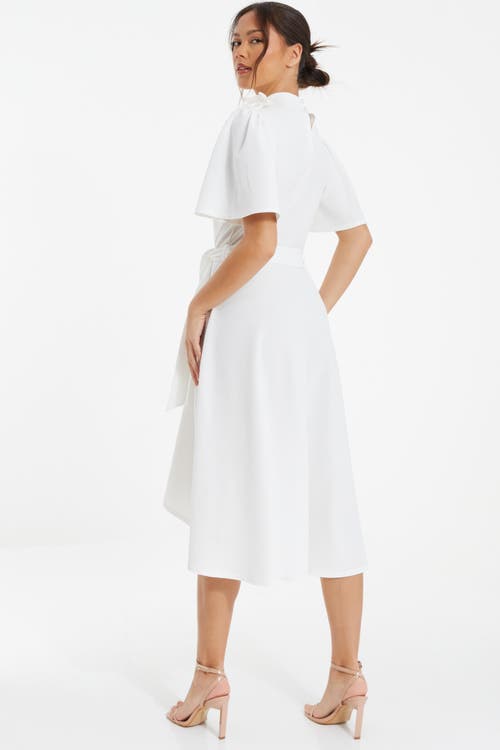 Quiz Scuba Crepe Flower Detail Dip Hem Dress In White