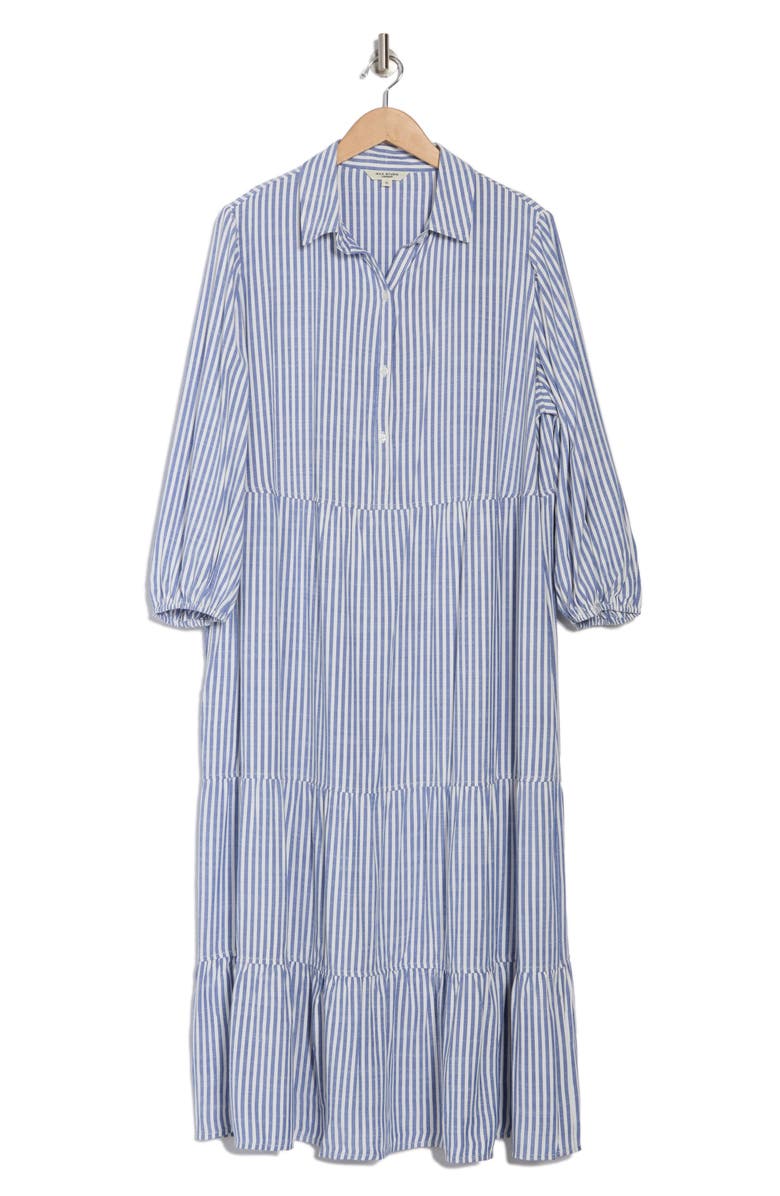 MAX STUDIO Three-Quarter Sleeve Tiered Shirtdress, Alternate, color, Denim Stripe