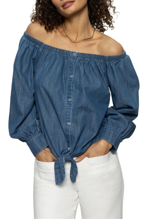 Sanctuary Off-the-shoulder Blouse In Blue Slate