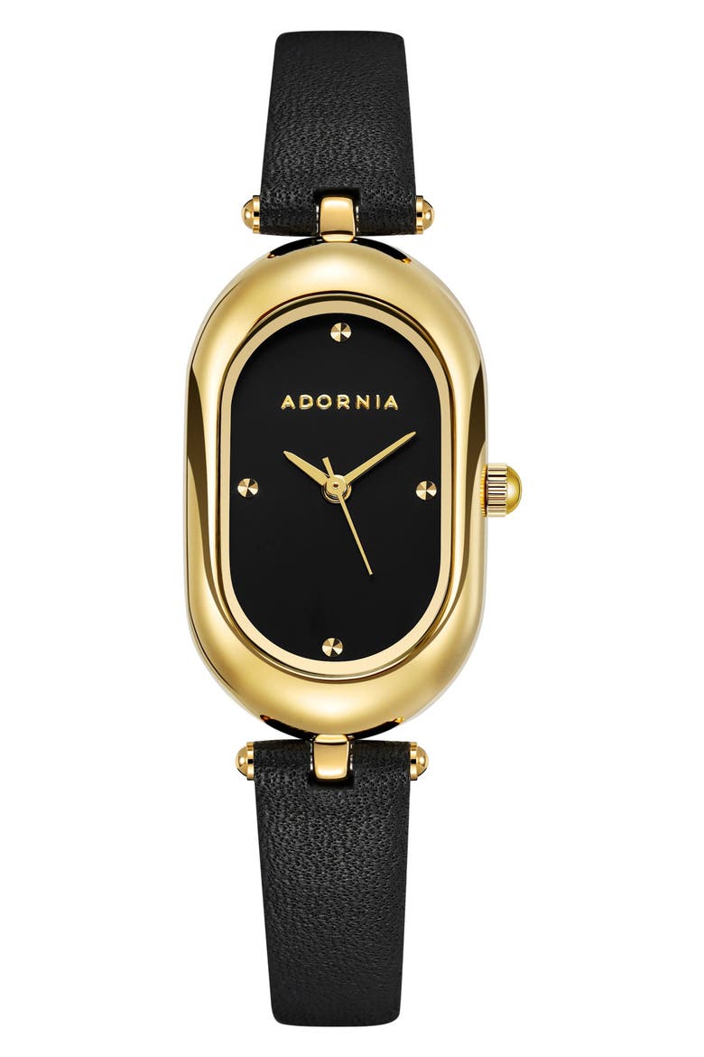 Milan Faux Leather Strap Watch, 32.5mm x 20mm, Main, color, GOLD/BLACK