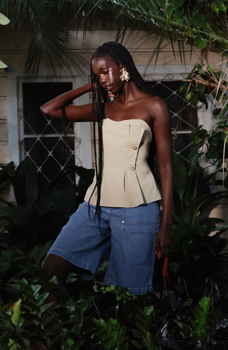 Avec Les Filles Strapless Pleated Peplum Top, Alternate, color, Sage