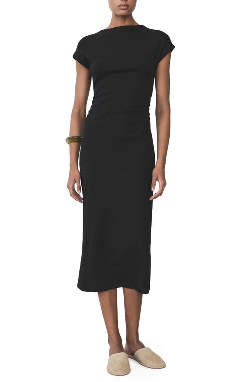 Mango Drape Waist Cotton Midi Dress In Black