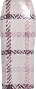 Brandon Maxwell The Mercer Paillette Plaid Pencil Skirt