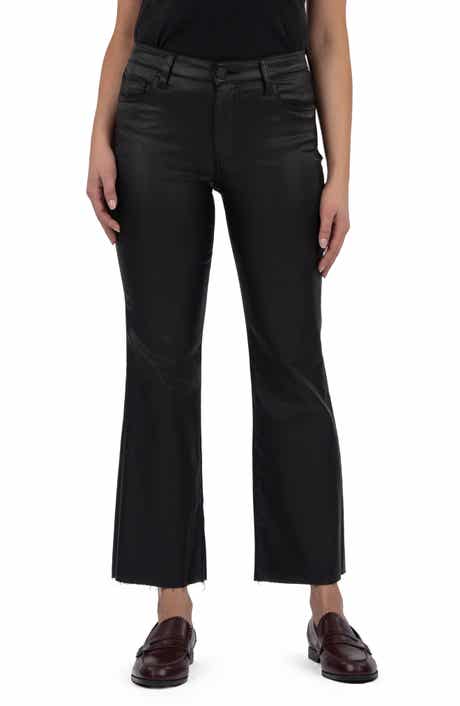 KUT from the Kloth Kelsey Coated High Waist Raw Hem Kick Flare Jeans