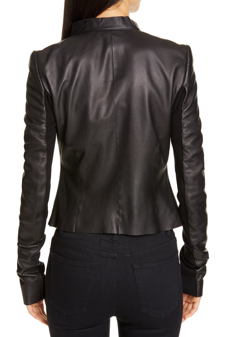 Embroidered Leather Biker Jacket, Alternate, color, BLACK PEARL