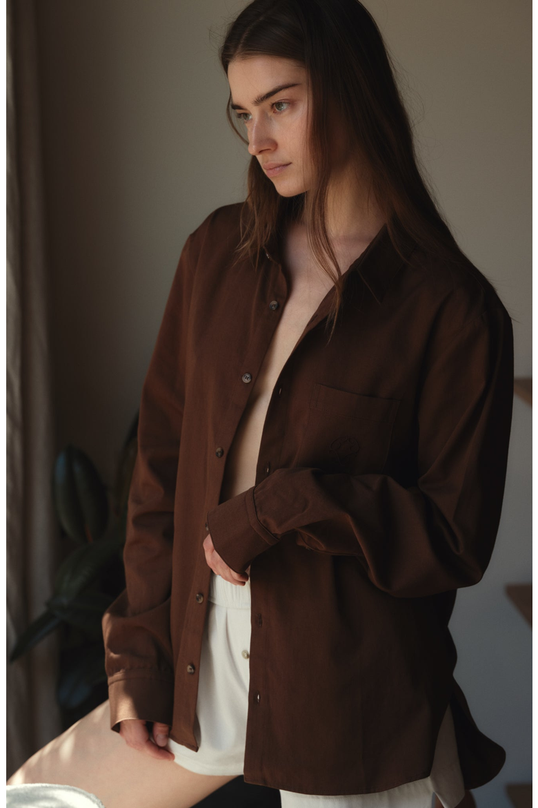 Oversized Button Down Shirt, Alternate, color, Rich Umber