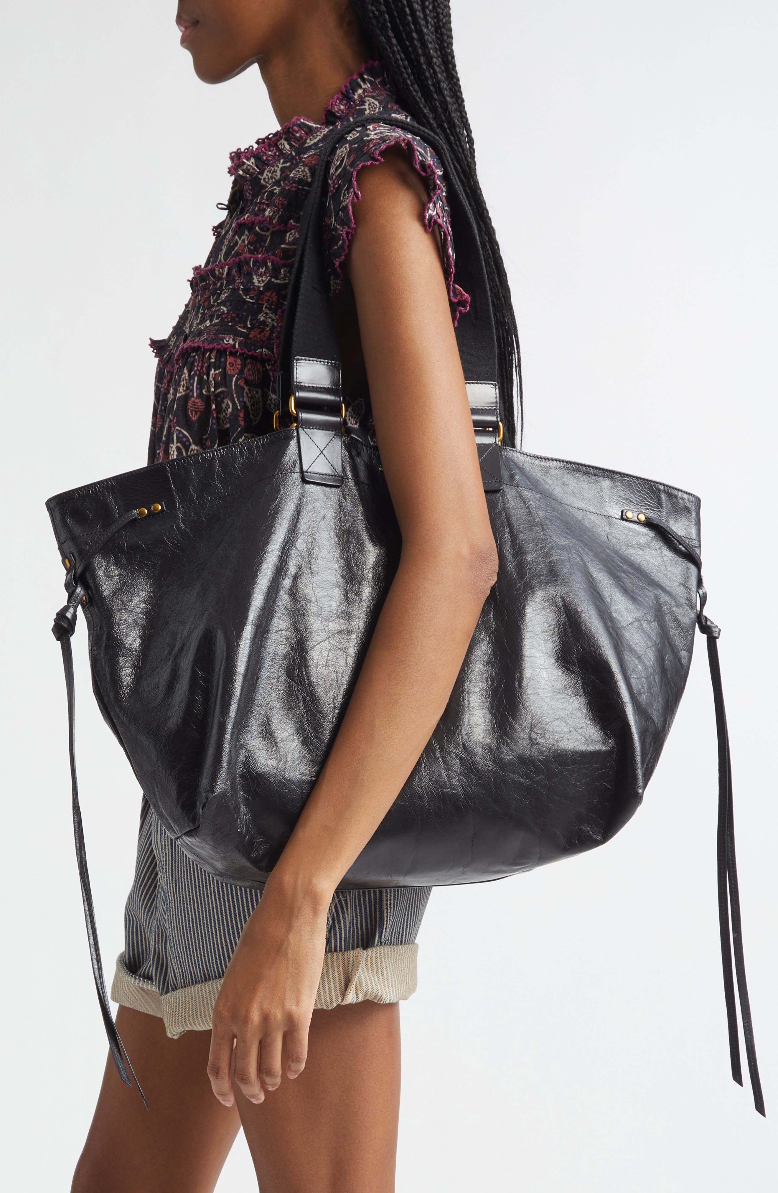 Isabel Marant Wardy Leather Shopper Tote, Alternate, color, Black