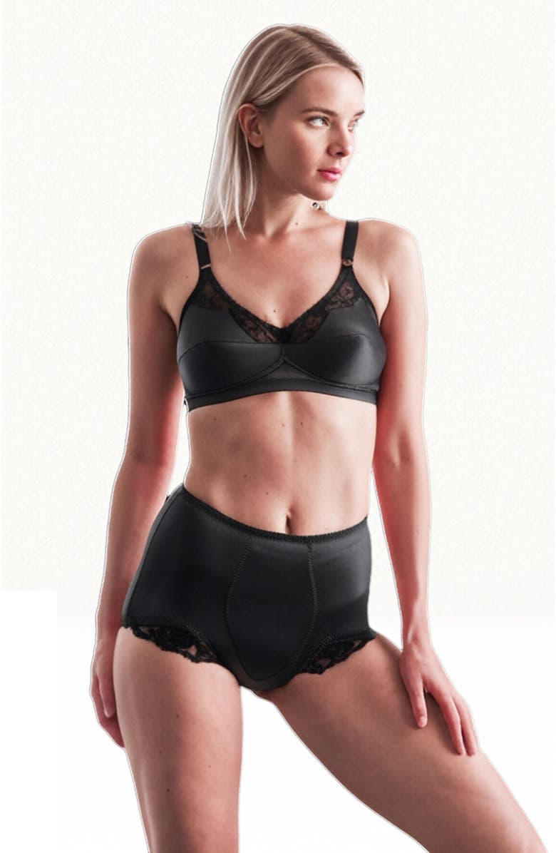 Rago Light Shaping Panty with comfort V-Leg lace design, Alternate, color, Black