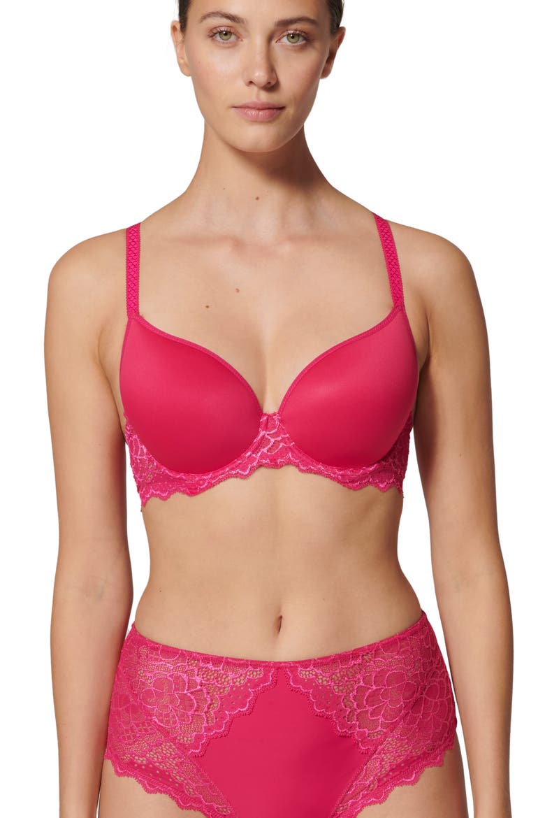 Caresse Underwire Plunge Bra, Alternate, color, TEABERRY PINK