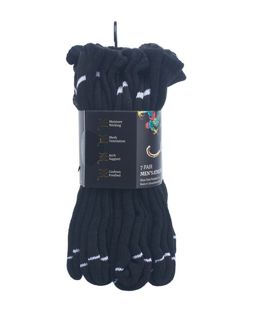 Ed Hardy Athletic Half Cushion Crew Sock 7-pack In Black