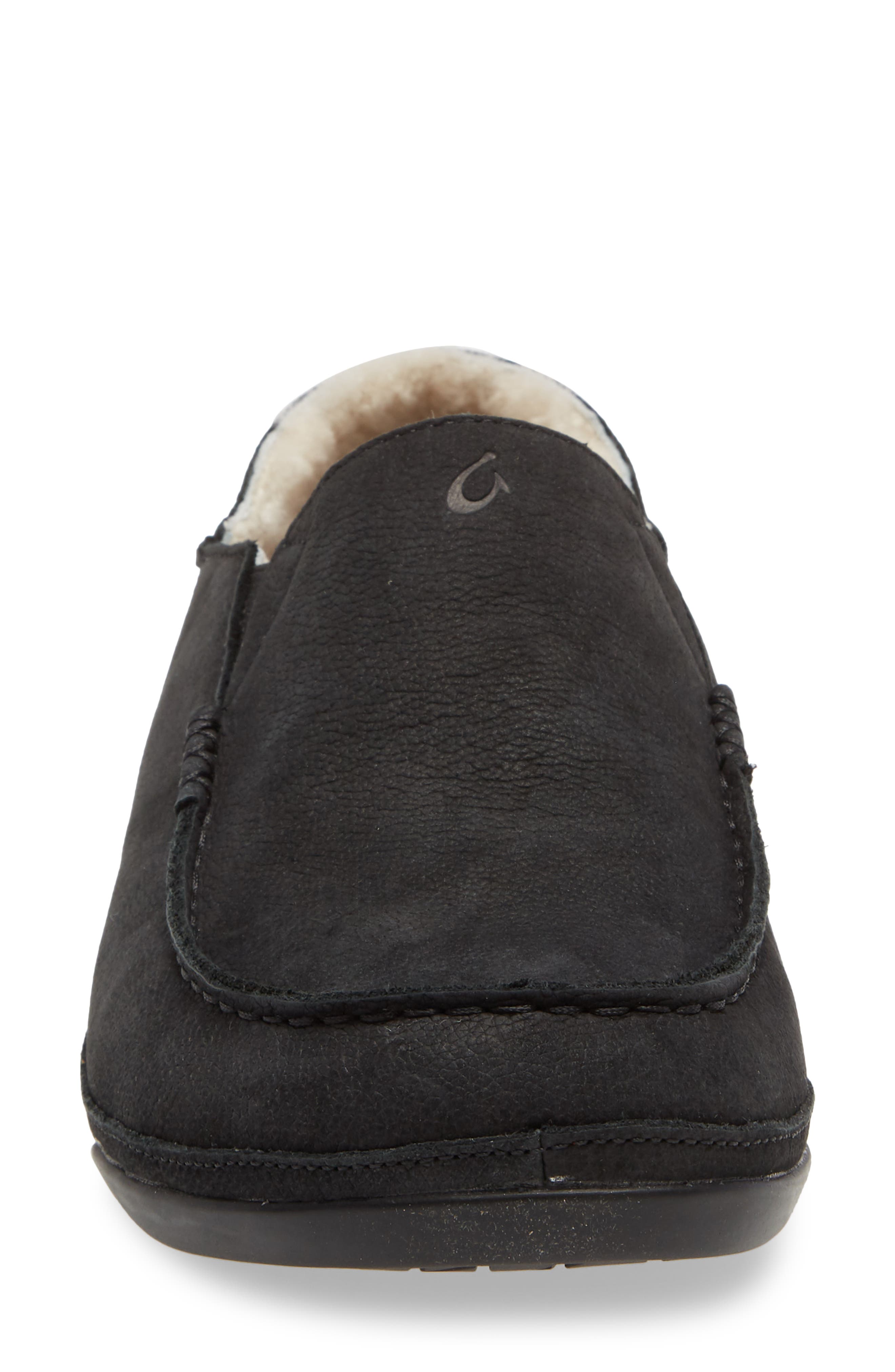 OluKai Kipuka Hulu Convertible Genuine Shearling Lined Slipper, Alternate, color, Black Leather