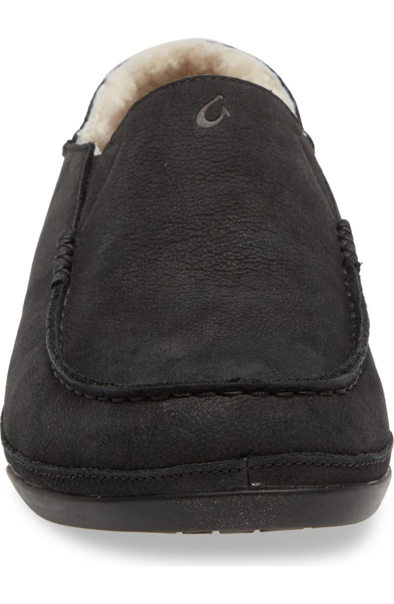 OluKai Kipuka Hulu Convertible Genuine Shearling Lined Slipper, Alternate, color, Black Leather