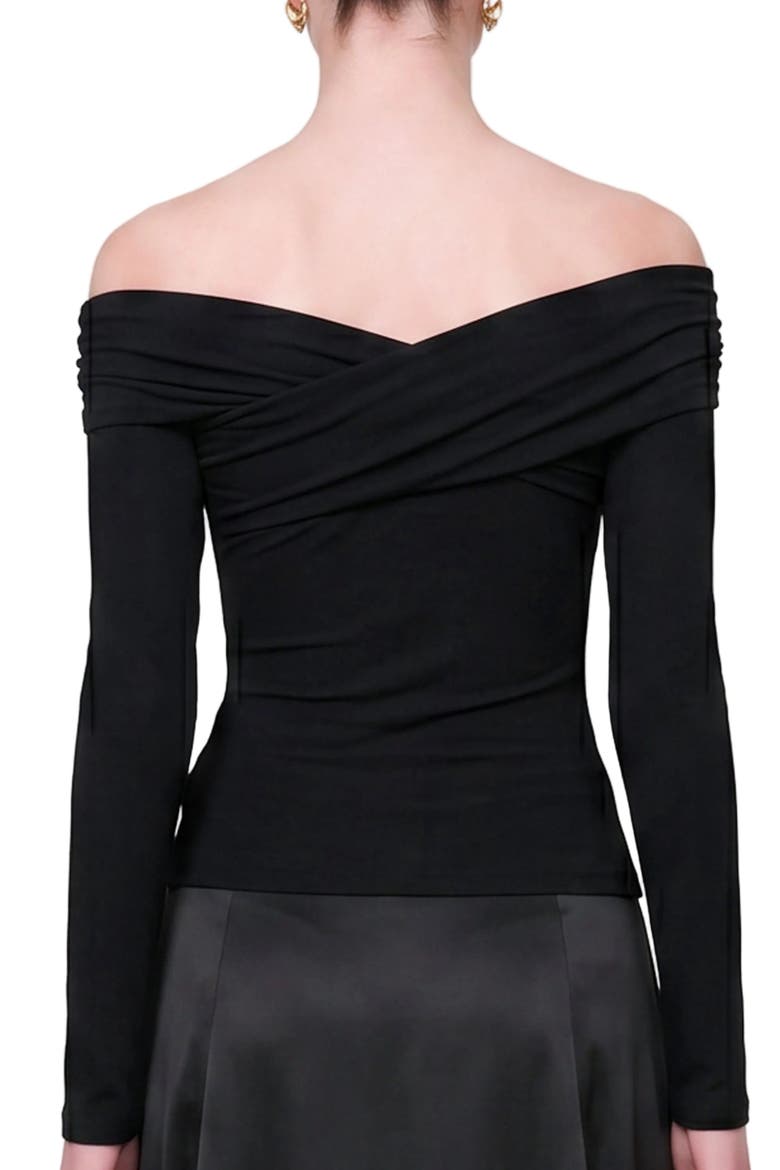 The Party Edit Rib Draped Long Sleeve Top, Alternate, color, BLACK