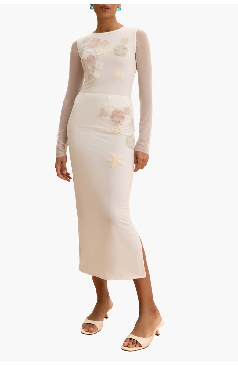 Malva Florea High-Waisted Floral-Appliqu Pencil Skirt, Alternate, color, White