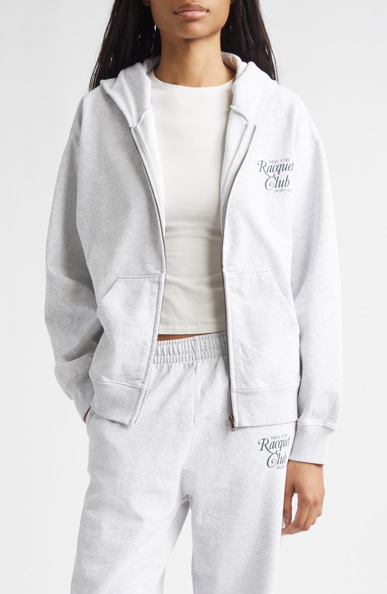 Sporty & Rich New York Racquet Club Full Zip Fleece Hoodie, Main, color, Heather Gray