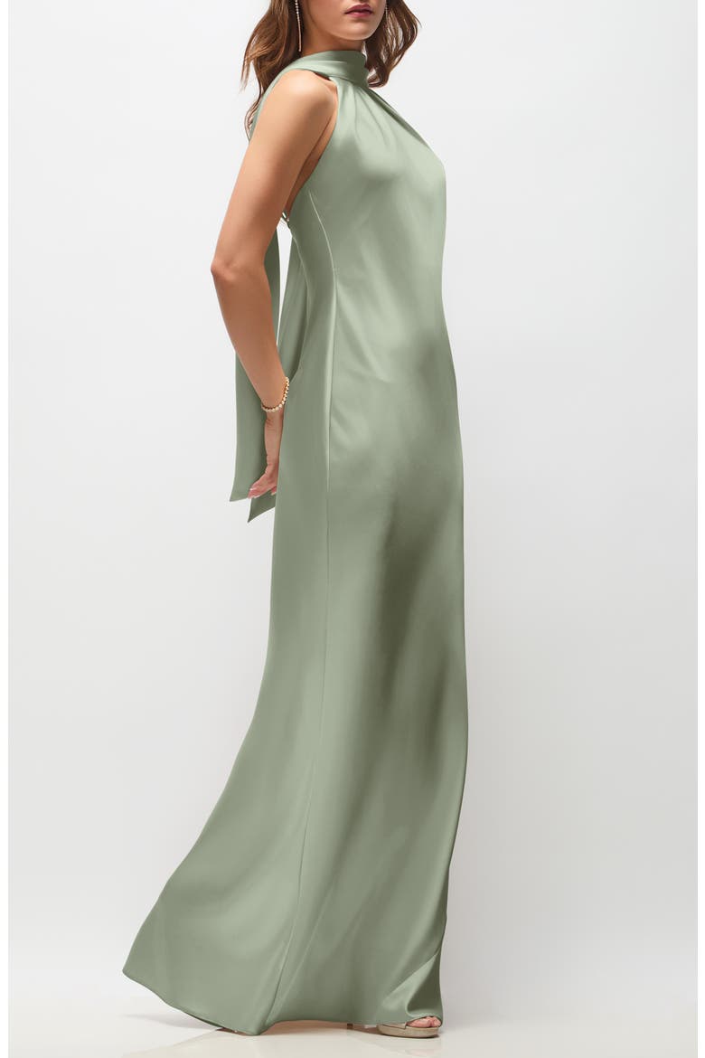 Anais Scarf Neck Satin Charmeuse Gown, Alternate, color, SAGE