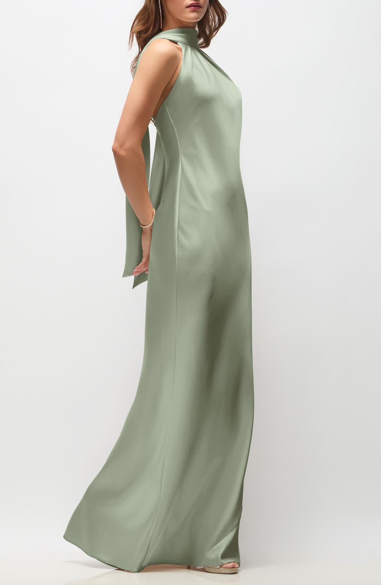 After Six Anais Scarf Neck Satin Charmeuse Gown, Alternate, color, Sage