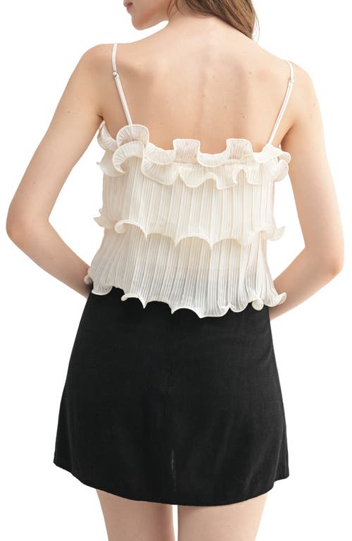 Lush Pleated Ruffle Tiered Crop Top In Cream